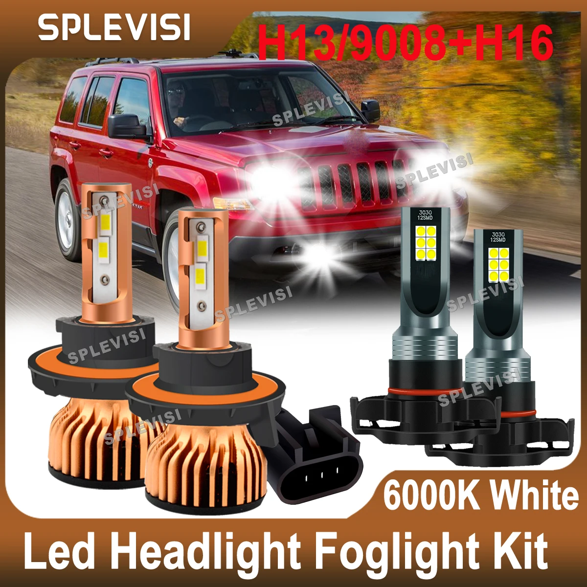 

H13/9008 LED Headlight Bulb High Low Beam H16 Foglight Kit Pure White For Jeep Patriot 2010 2011 2012 2013 2014 2015 2016 2017