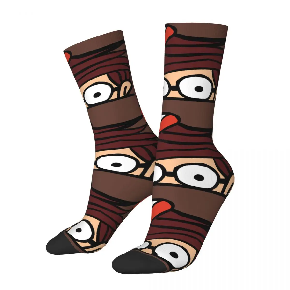 Crazy Compression Hide Sock For Men Harajuku Wh'S Wally Waldo Happy Seamless Pattern Printed Boys Crew Sock Casual