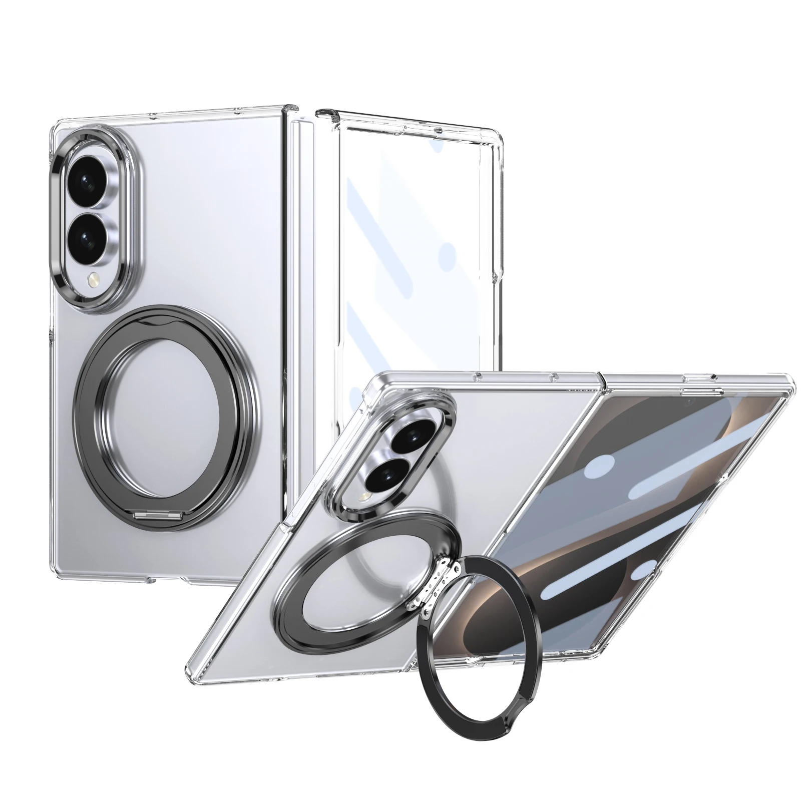 Ice Feel Double-Sided Magnetic Clear Case with 360° Swivel Alloy Bracket