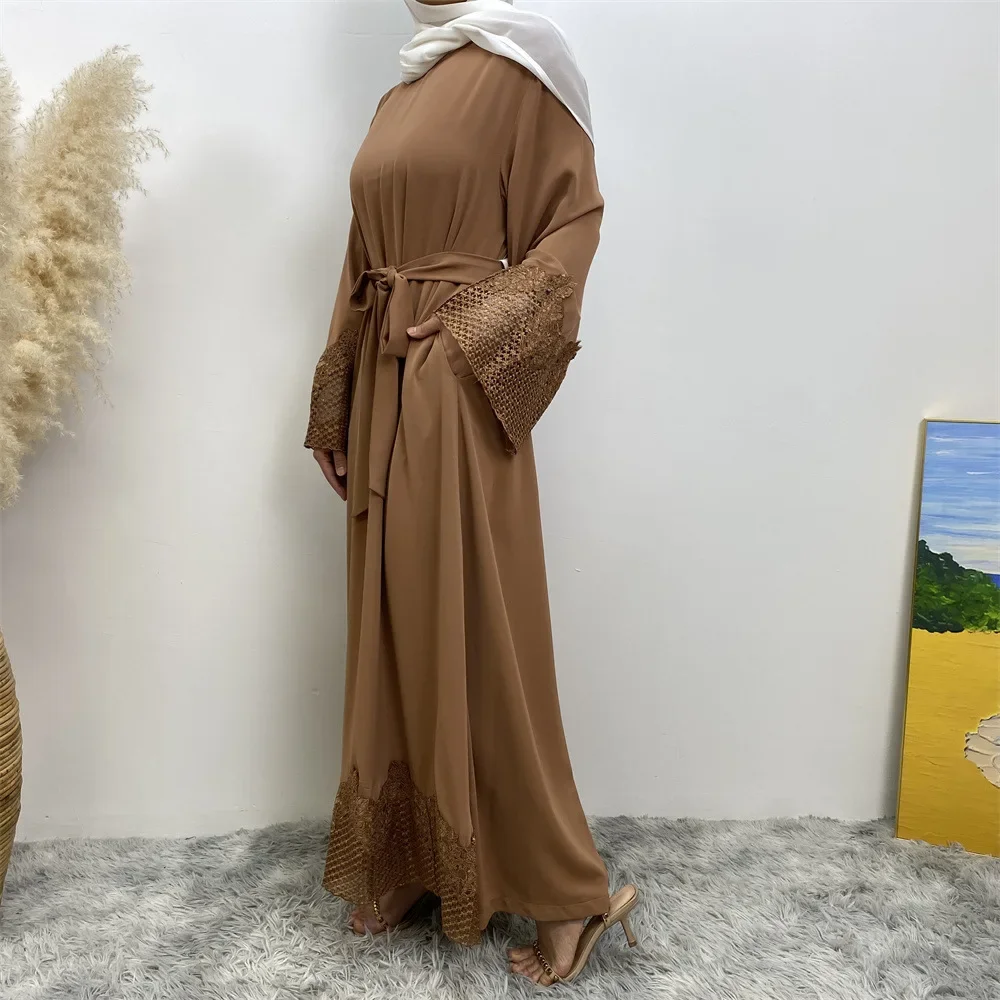 Belt Abaya with Pockets Muslim Dresses for Women Turkey Black Simple Abayas Dubai Islamic Long Dress Saudi Kaftan Robe Ramadan