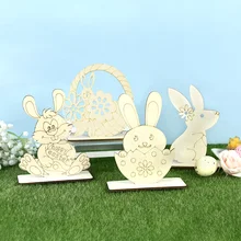Cartoon Easter Rabbit Wooden Craft Blank Bunny Ornament For Diy Painted Handicraft For Easter Festive Party Supplies Kids Gift