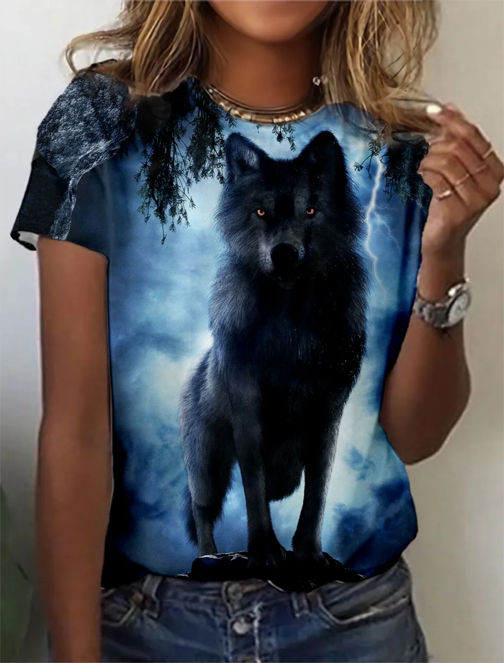 Fashion Women's T-shirt with wolf  Graphic 3D Printed Short Sleeve Summer  T-shirt oversized Polyester Fiber Clothing623_voghion.com