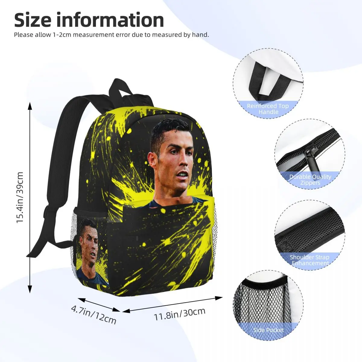 CR7 New Fashionable Pattern School Bag Print Lightweight Backpack 15inch 4