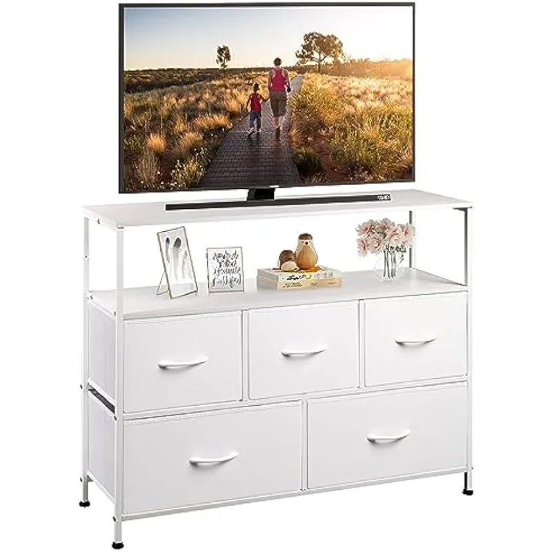 

WLIVE Dresser TV Stand, Entertainment Center with Fabric Drawers, Media Console Table with Open Shelves for TV up to 45 inch