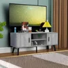 Mid-Century Modern Rustic 45" TV Stand with 2 Side Doors Entertainment Center Console for Living Room Bedroom Office - Supports 2