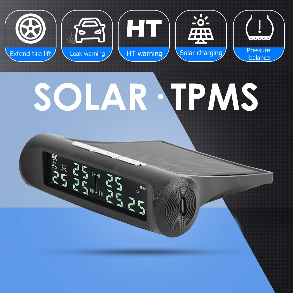 LCD Display Tire Tyre Pressure Monitoring Alarm System AN-07 Solar Truck TPMS Monitor External Pressure Sensor