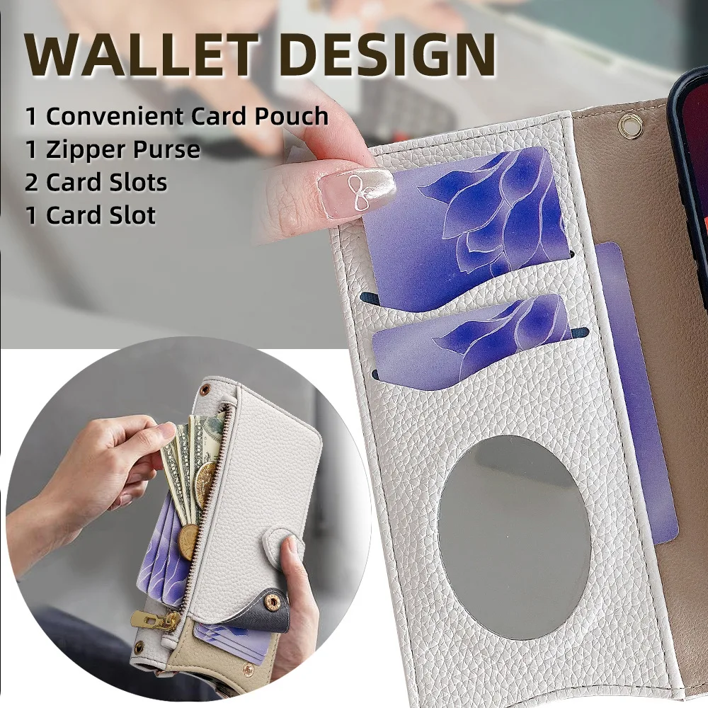 Leather Magnetic Flip Wallet Case with Long Lanyard - Elegant Design Phone Cover
