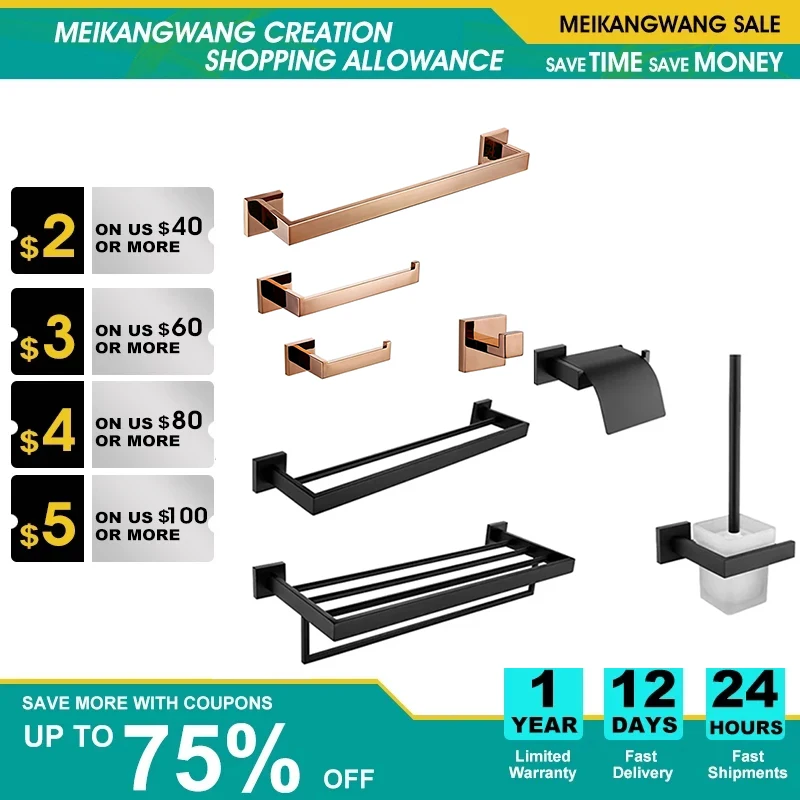 

Matte Black Bathroom Hardware Set Rose Gold Towel Rack Toilet Paper Holder Liquid Soap Holder Towel Bar Toilet Accessories