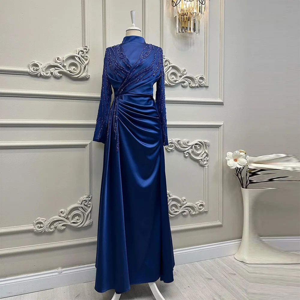 

Xijun Elegant Arabic Muslim Mermaid Evening Dresses Beading Sequined Long Sleeves High-Neck Modest Prom Dress Formal Party Gown