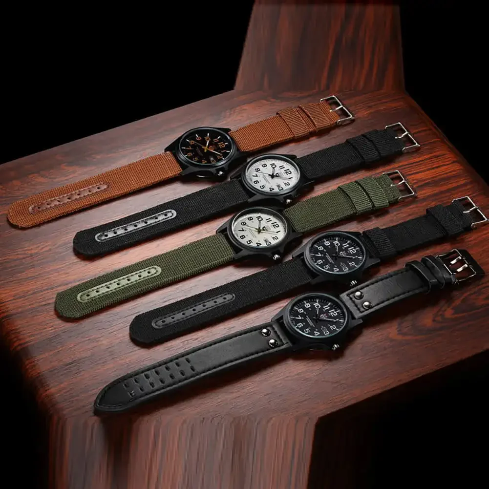 Men's Brown Nylon Strap Quartz Watch - Stylish Round Dial with Date Display