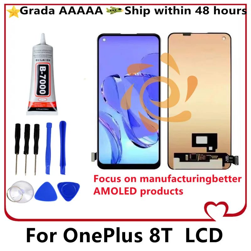 

100% AMOLED 6,55 "ЖК-дисплей для OnePlus 8T LCD AMOLED дисплей кодирующий преобразователь сенсорного экрана в сборе для 1 + 8T KB2001 KB2000 KB2003 KB2005