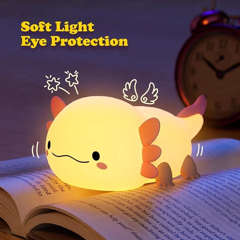 Axolotl-Veilleuse en Silicone pour Bébé et Enfant, Lampe de Table Rechargeable par USB, Commande Tactile 5