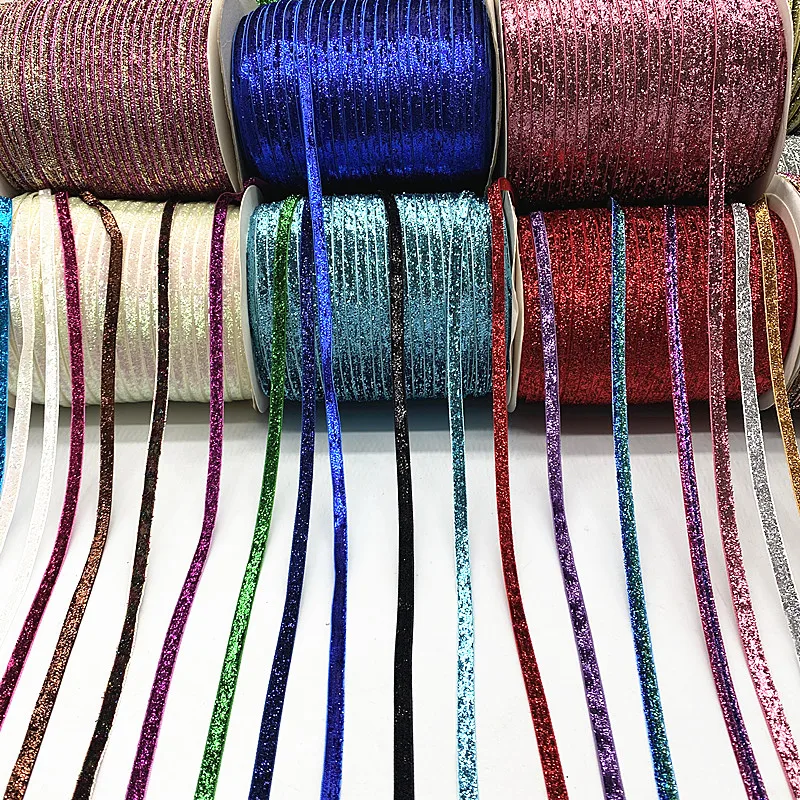 New 6mm Glitter Velvet Ribbon No Elastic Single Face Ribbon Headband Clips Bow Decoration