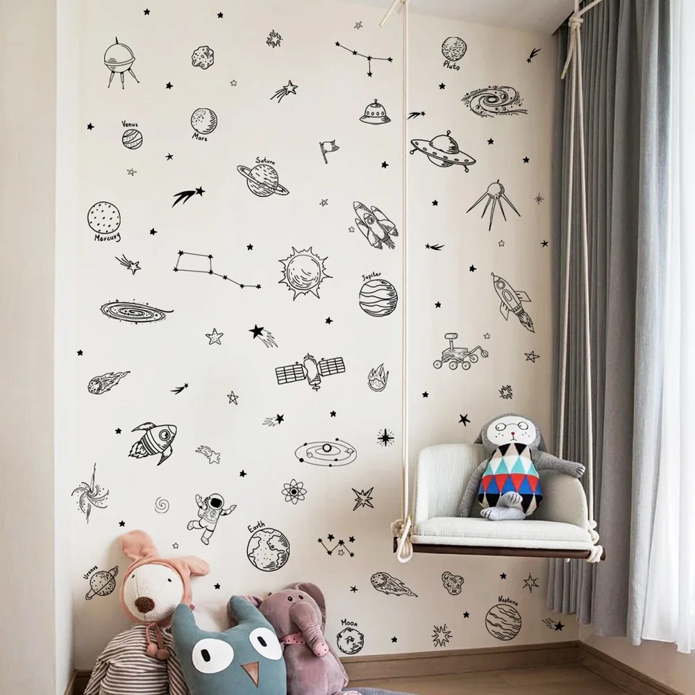 Cartoon Universe Theme Pattern Wall Sticker Bedroom Kids Baby Room Home Decoration Mural Combination Wallpaper Nursery Stickers