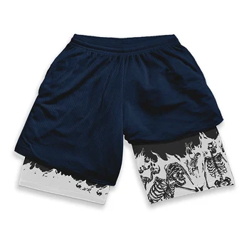 Berserk Skull Print 2 in 1 Running Workout Shorts for Men Gym Athletic Quick Dry Stretch Shorts with Pockets Summer Activewear 6
