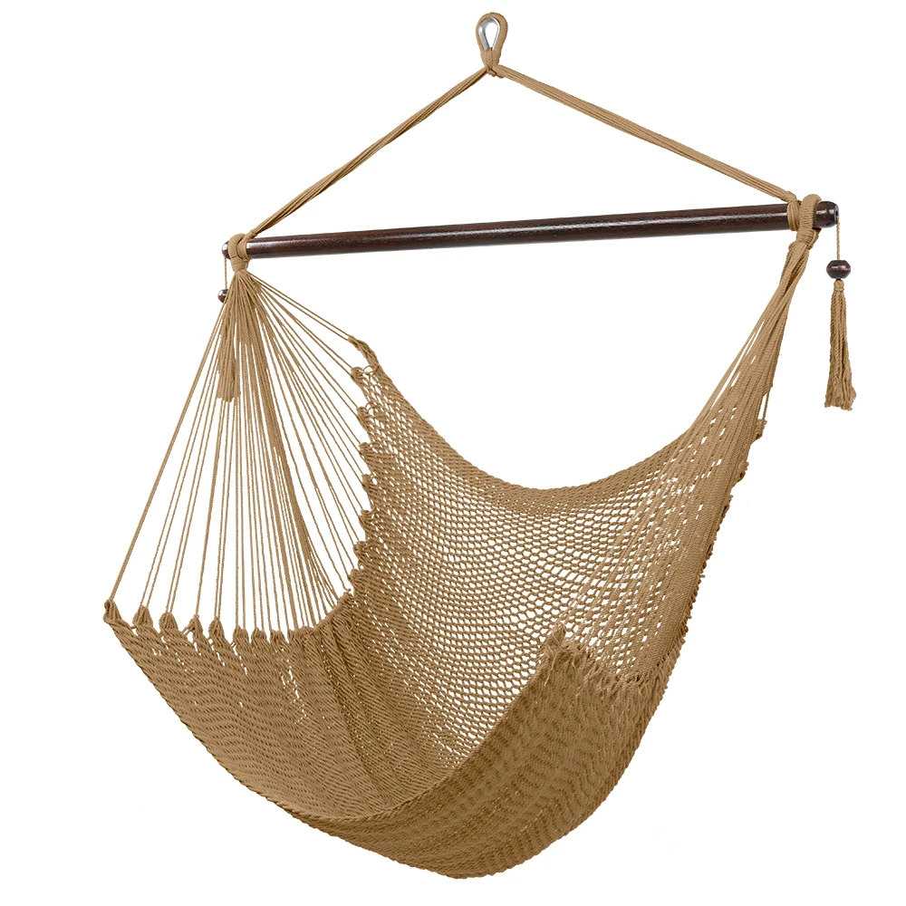 

Single Hammock Chair Garden Yard Outdoor Patio Swing Seat Garden Swings Hanging Chair with Tassels Wood Stick Coffee