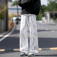 Jeans Mens Classic Straight Leg Jeans White Tie Dye Denim Pants Unisex Fashion Casual Trousers Streetwear Hip Hop Style Washed