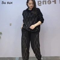 Casual Hooded Knitted Pencil Pant Sets Women Outfits Plus Size 2 Piece Set Sweater Long Sleeve Top Matching Sets 2024 New 1