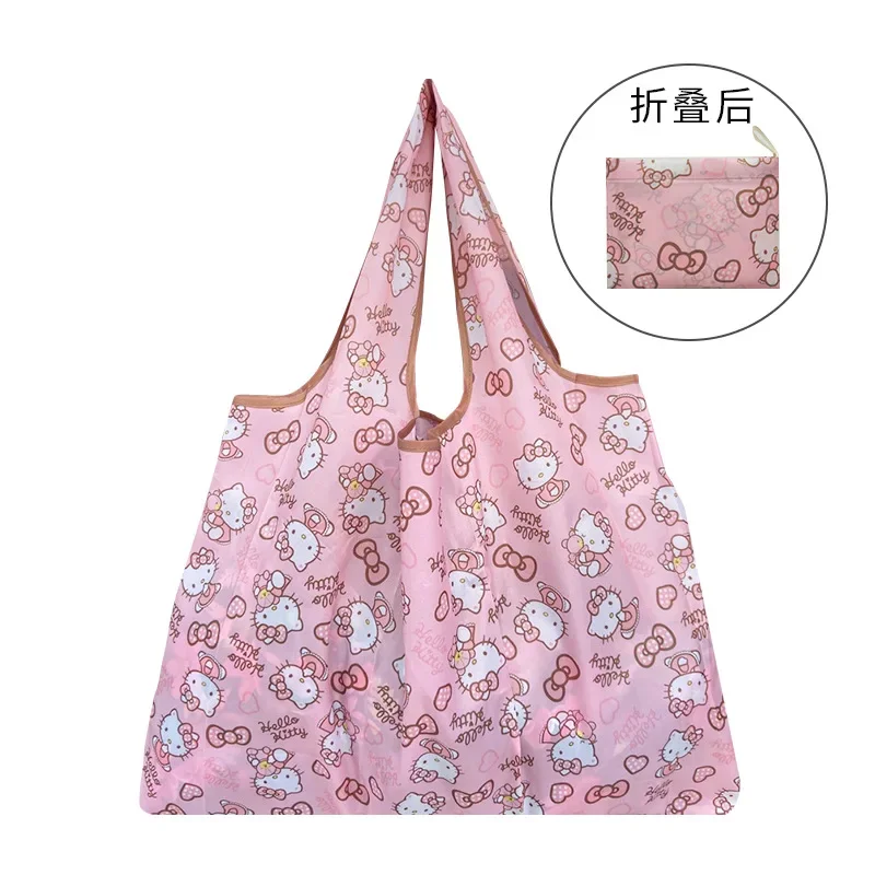 

New Sanrio Small Folding Shopping Bag Anime Hello Kitty Kuromi Melody Cinnamoroll Polyester Eco Bag Cartoon Shoulder Bag Handbag