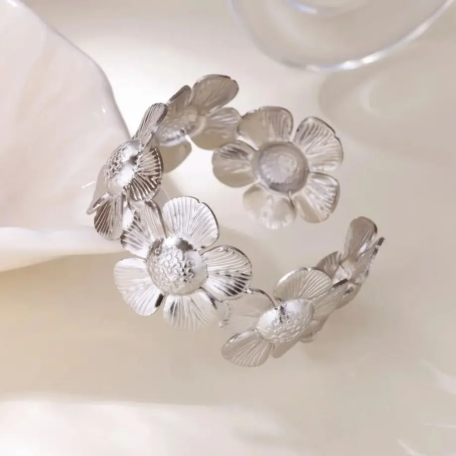 For Women Stainless Steel Flower Bangles