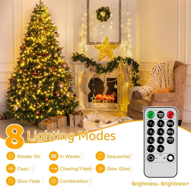 USB 2M 320LED Christmas Tree Lights with Ring 8Mode Remote Led