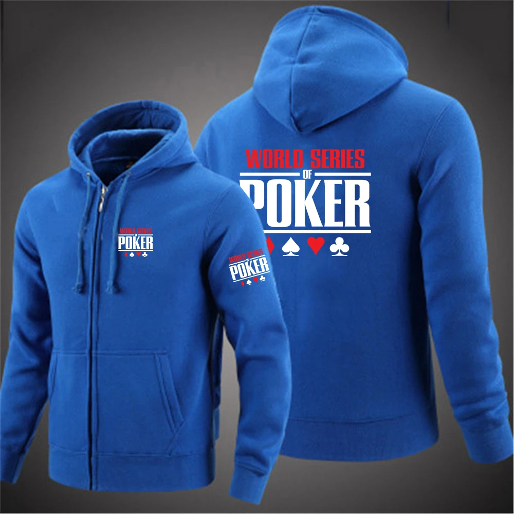 World Series of Poker 2023 men Zipper Hooded Solid Color Long Sleeved Cotton Sweatshirt Fashion all-match Pullover Hip Hop Coat 2