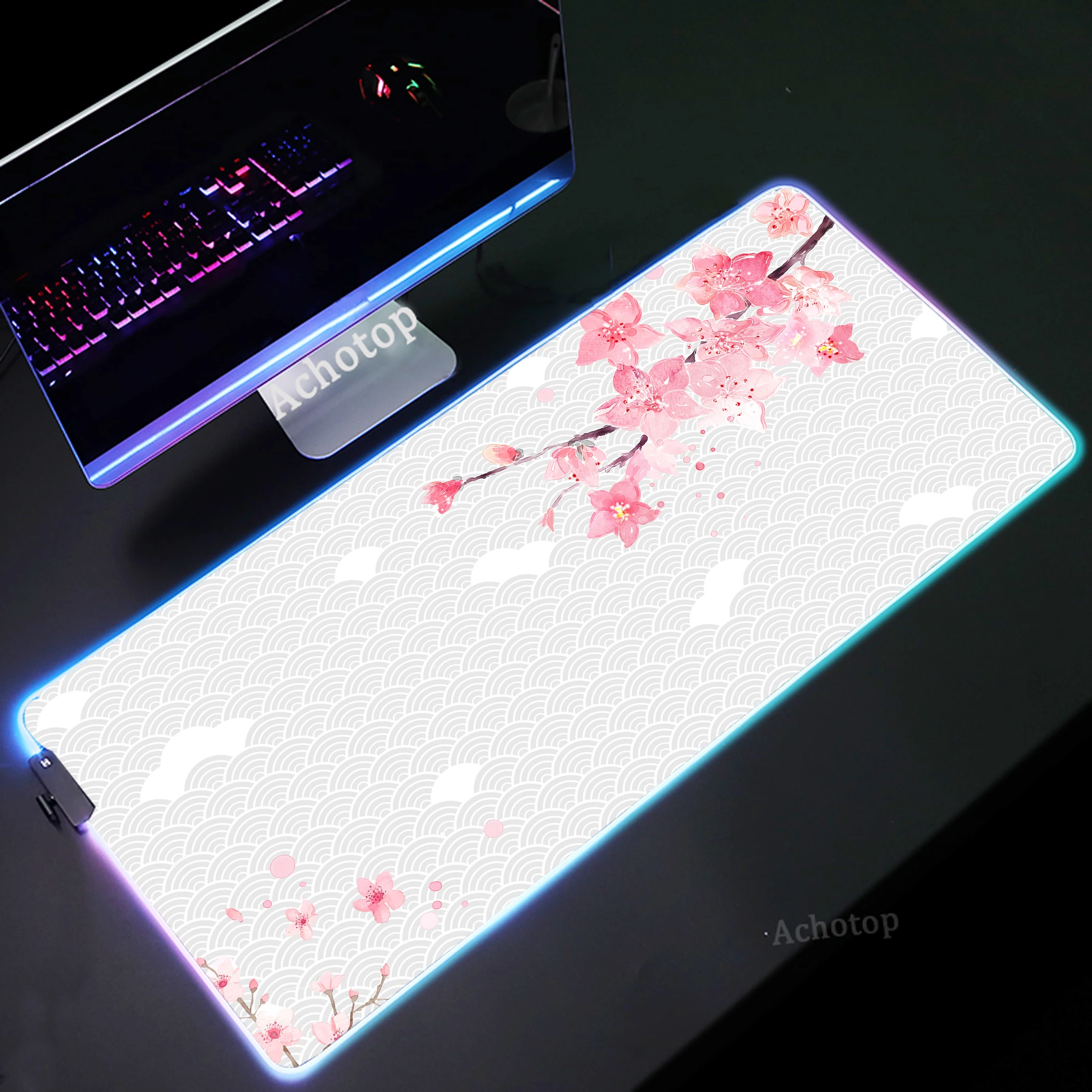 

Большой RGB коврик для мыши Sakura, геймерский коврик для мыши, XXXL, 1000x50, 0 мм, большие коврики для клавиатуры для ноутбука, компьютерные игры, игровой коврик для мыши с подсветкой