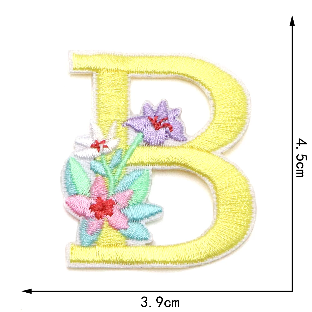 1PC 45MM Blume Gestickte Buchstaben Patch DIY Name Patches Eisen Auf Alphabet Applikationen Nähen Jacke Mäntel Abzeichen – Detail 3