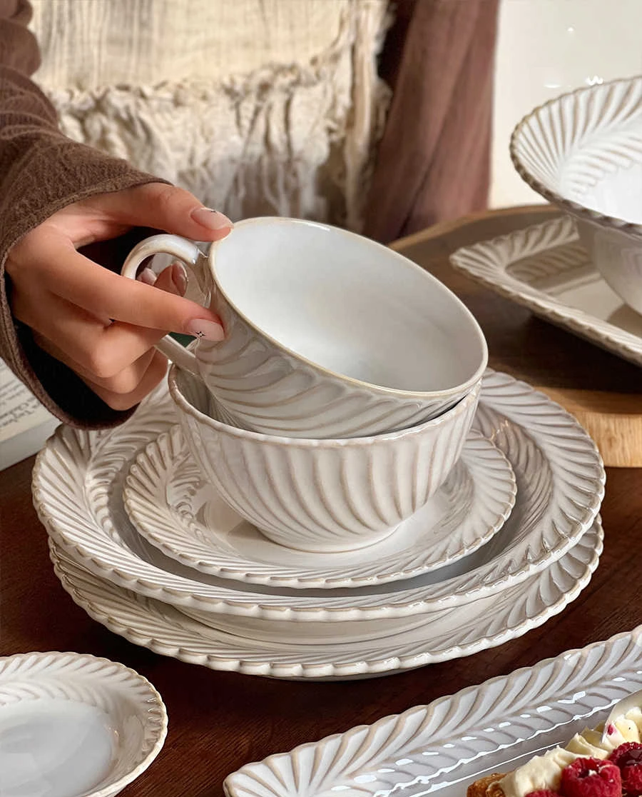 French Retro Tableware Home Plate Vegetable Eating Deep And Light Plate High Appearance Dish Premium Sensation Soup Bowl