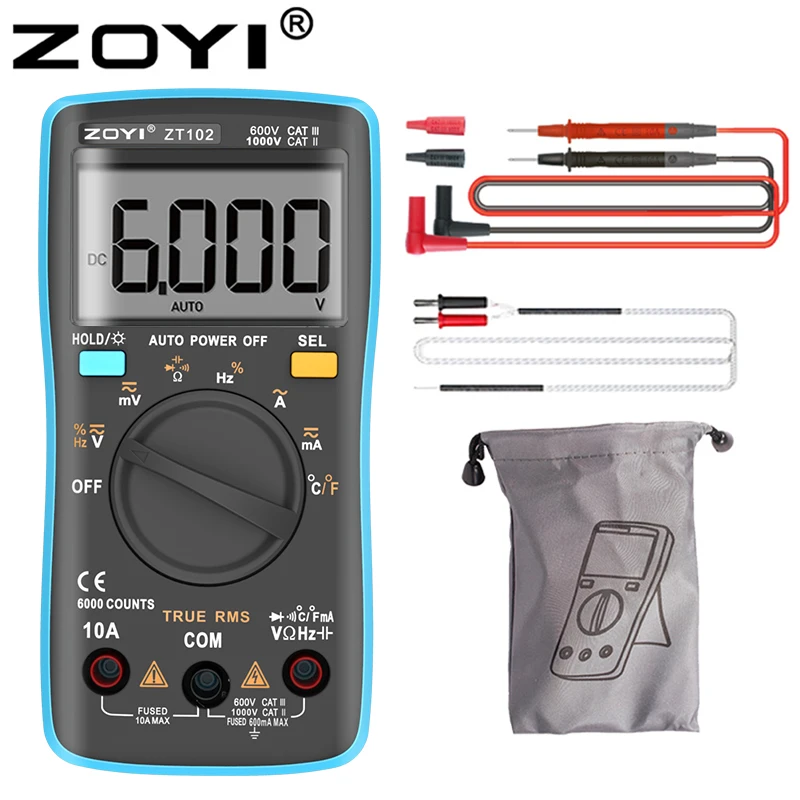ZOYI ZT-102 미니 디지털 멀티미터, 고정밀 자동 범위 조정 스마트 안티버닝, 전기 기술자 수리용 다기능