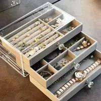 Velvet Acrylic Jewelry Organizer with 3 Drawers Stackable Display Storage Earrings Necklace Bracelets Box Holder Case for Women 1