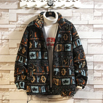 Giacca in lana di agnello autunno inverno per uomo Cappotto con colletto alla coreana caldo ispessito Giacca casual allentata jacquard retrò Abbigliamento sociale da uomo 1