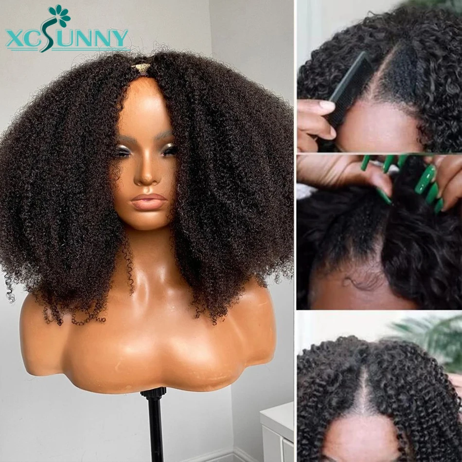V Part Wig Human Hair Glueless Blend With Your Own Hairline Upgrade U Part  Wig Free To Install Afro Kinky Curly Wig Brazilian - AliExpress