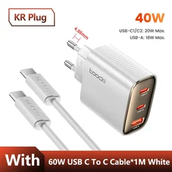 Toocki 40W GaN Dual USB - C Quick Charge Charger - KR White with cable