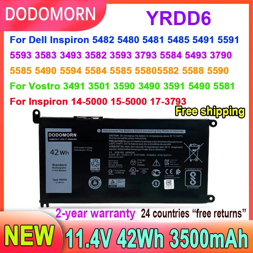 Bateria do Portátil Dell Vostro 3491 3591 3490 3590 3501 Inspiron 5481 5482 5485 5491 5591 5585 5480 11.4v Dodomorn-yrdd6