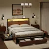 Bed Frame with Storage Headboard and 4 Drawers Bed Frame Size with Charging Station LED Lights Metal Platform Non-Sl 1