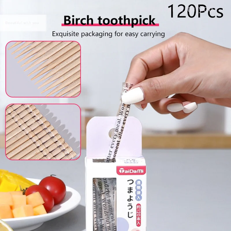 

120Pcs Individual Packing Dental Toothpicks Brush Between Teeth Natural Wooden Toothpick Oral Cleaning Tools Fruit Tooth Sticks