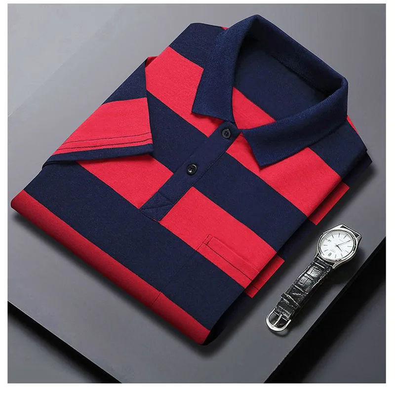 Smart Casual Men Short Sleeve Striped Polo Shirts Korean Streetwear Summer Male Clothes Tees Business Fashion Casual Loose Tops