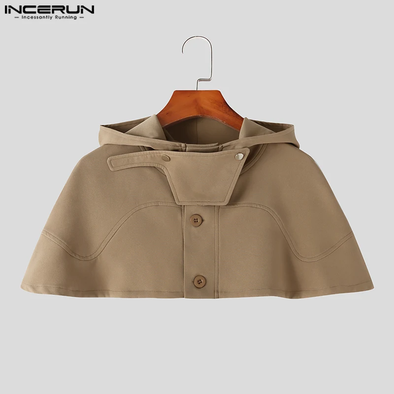 Summer Spring Tops INCERUN 2024 Handsome Men Sleeveless Hooded Cloaks Cape Male Streetwear Solid Short Trench Thin Jackets S-5XL