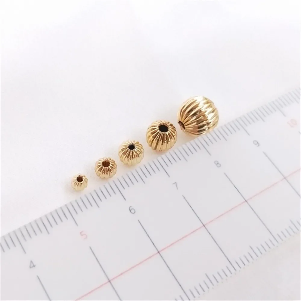 14K 금 도금 황동 랜턴 비즈 수박 비즈 호박 비즈 DIY 수제 루즈 비즈 스트링 첫 번째 주얼리