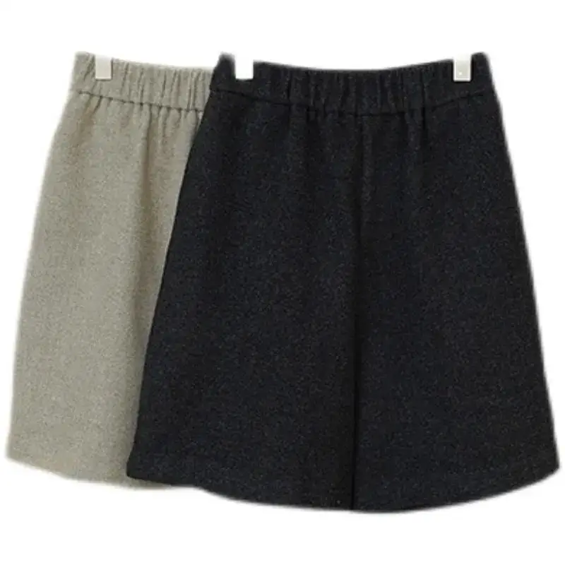 Woolen Shorts for Women Elastic High Waist Autumn Winter Office Style Elegant Ladies Simple Classic Loose All-match Retro Pure