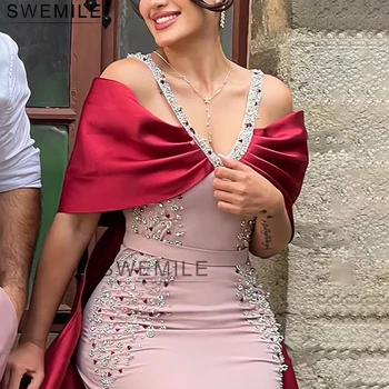 SWEMILE Luxury Beading Cape Mermaid Evening Dresses Off Shoulder Prom Dresses Arabia Wedding Party Gowns فساتين سهرة 1