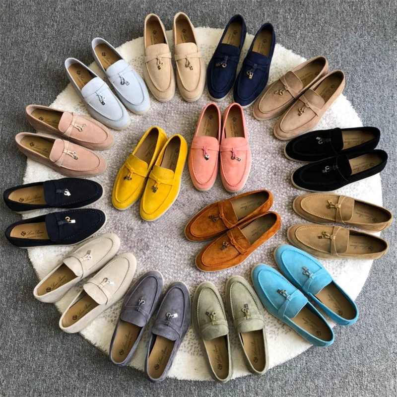 

Luxury Flat women loafers Genuine Leather walk trend Moccasin men's casual shoes Women's casual single shoe flat bottom British
