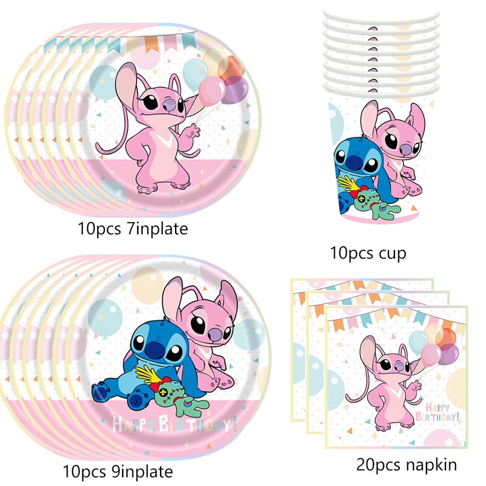 Birthday Party Supplies Pink Lilo and Stitch Angel Disposable Tableware Napkin Tablecloth Balloon Girls Baby Shower