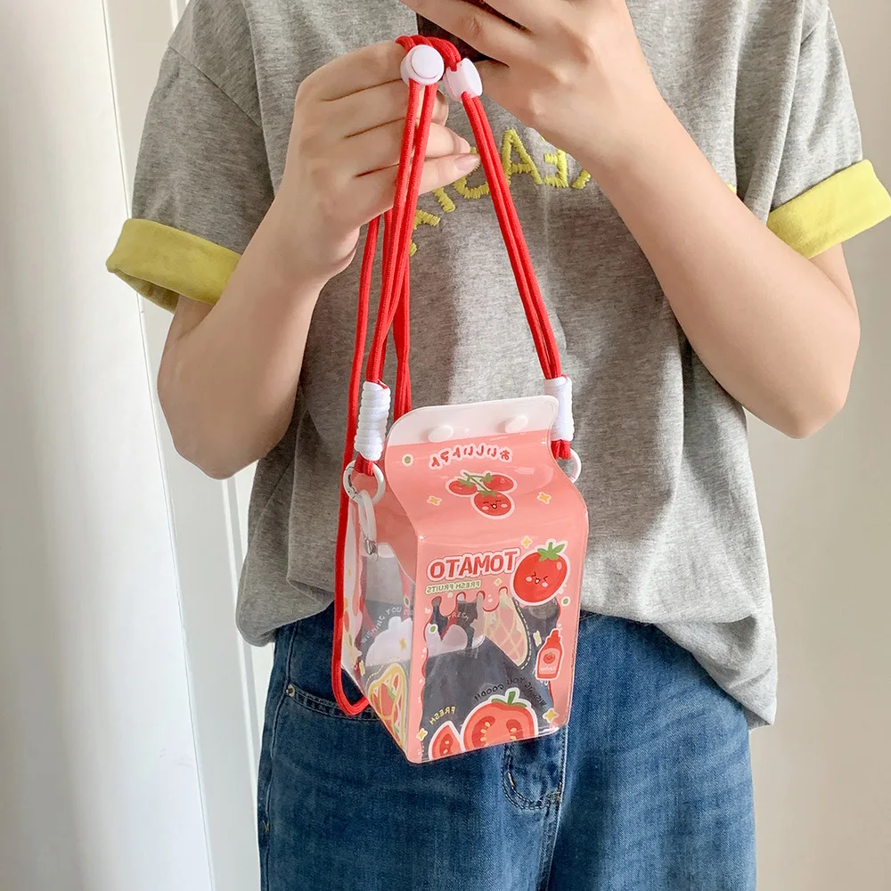 Ladies' kawaii Crossbody Bag Cartoon Cute Transparent Milk Box Funny New Shoulder Bag High-quality Doll Display PVC Storage Bag