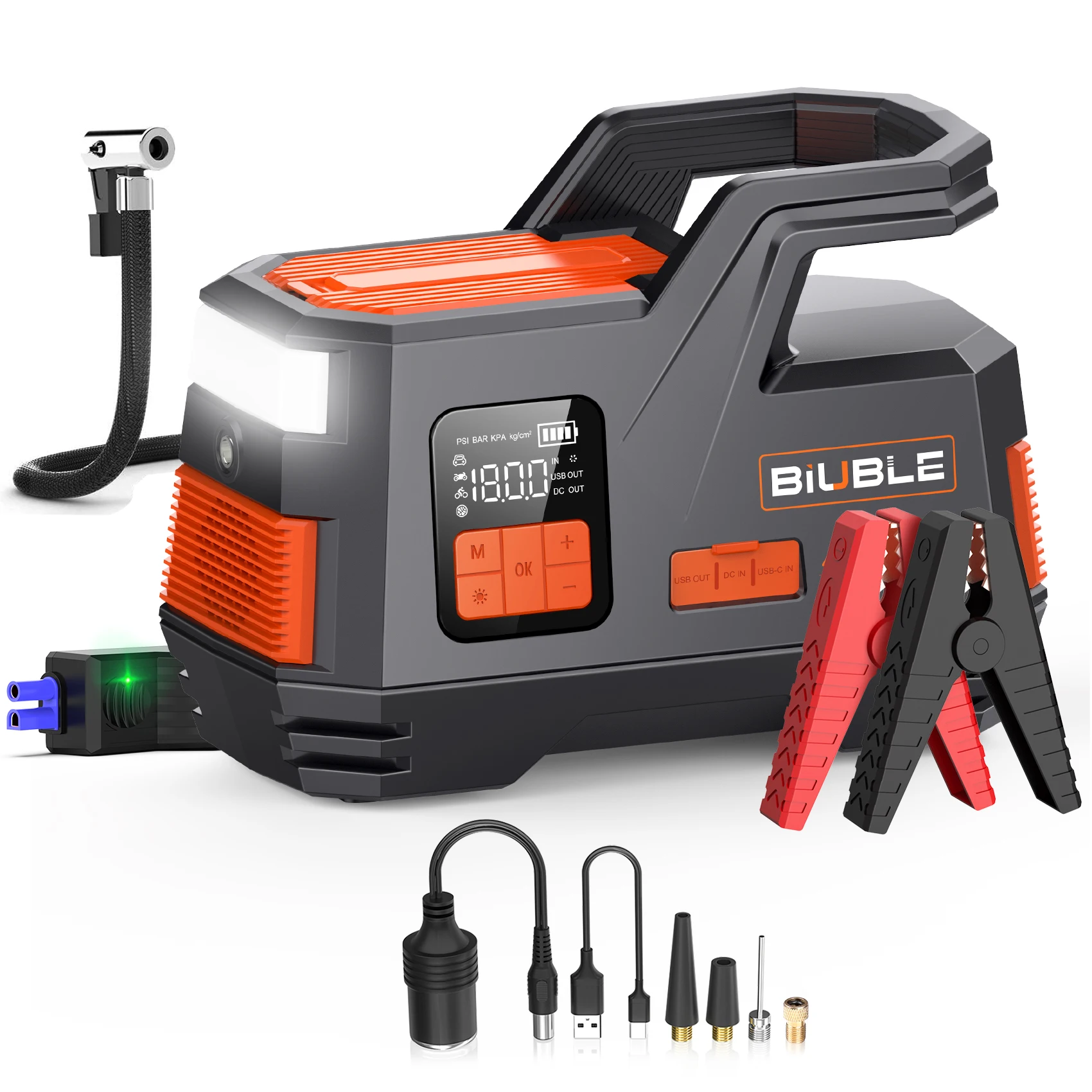 Air Compressor Car Jump Starter With Upgraded 6000A Portable Car