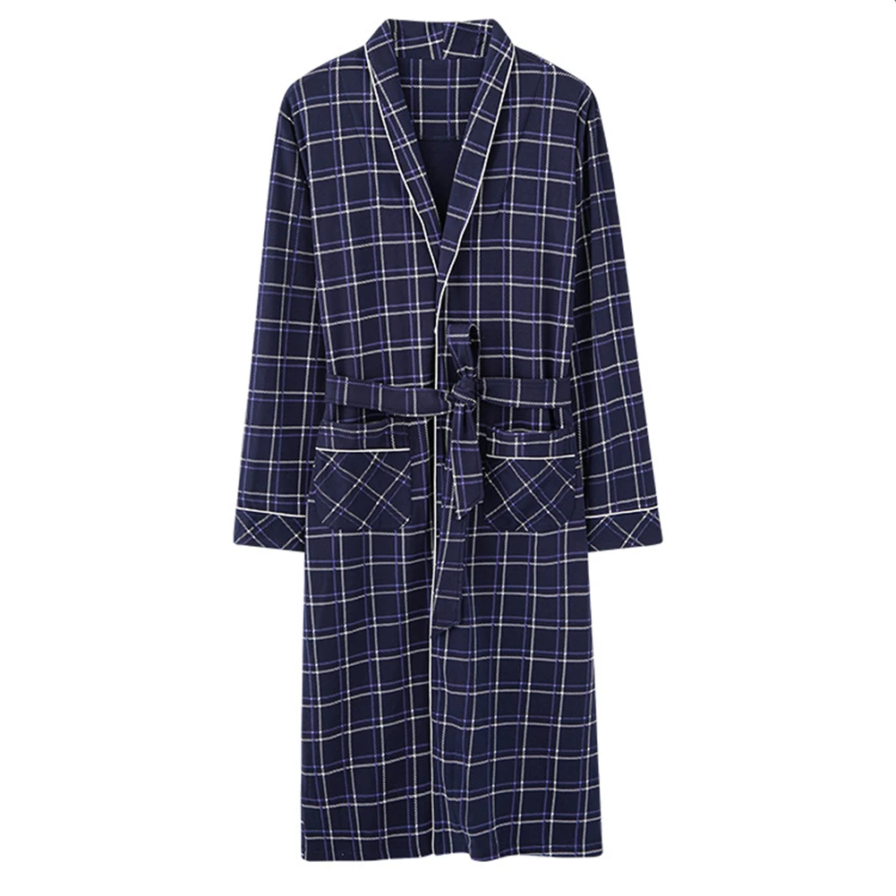 

Men’s Soft Cotton Long Sleeve Plaid Lounge Bath Robe Plus Size Long Nightgown Loose Casual Sleepwear Nightwear Pocket Pajamas