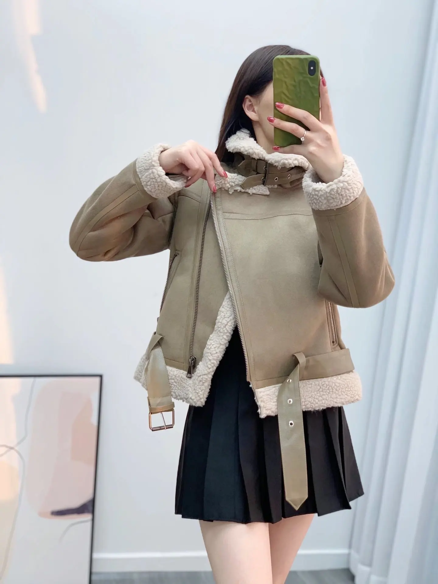 

Winter Women's Jacket and Coat Thick Warm Fleece Faux Lambswool Suede with Belt Elegant Casual Slim Female Jaqueta Outwear C5575