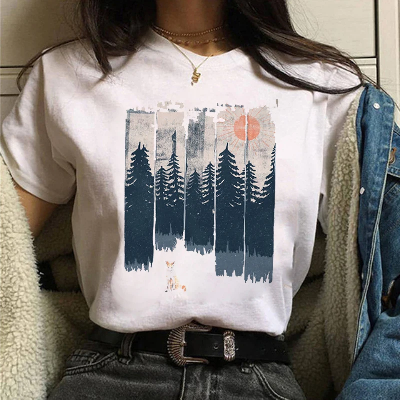 

Summer Printing Lady Clothes Tops Tees Print Female Tshirts Women Graphic Forest Mountain T Shirts Casual 90s Ulzzang