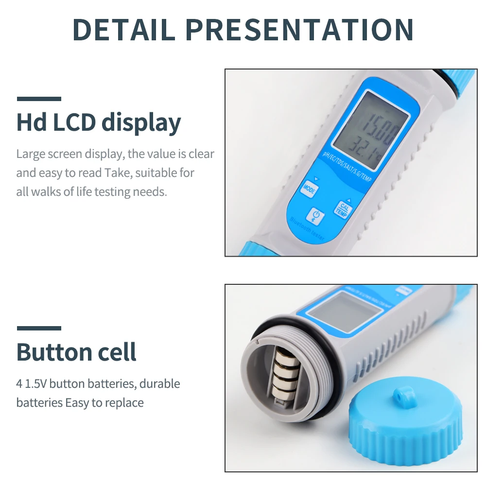Bluetooth 6 in 1 TDS Meter Digital Water Tester EC TDS SALT SG Temperature PH Meter Aquarium Water Tester Pool Accessories 6